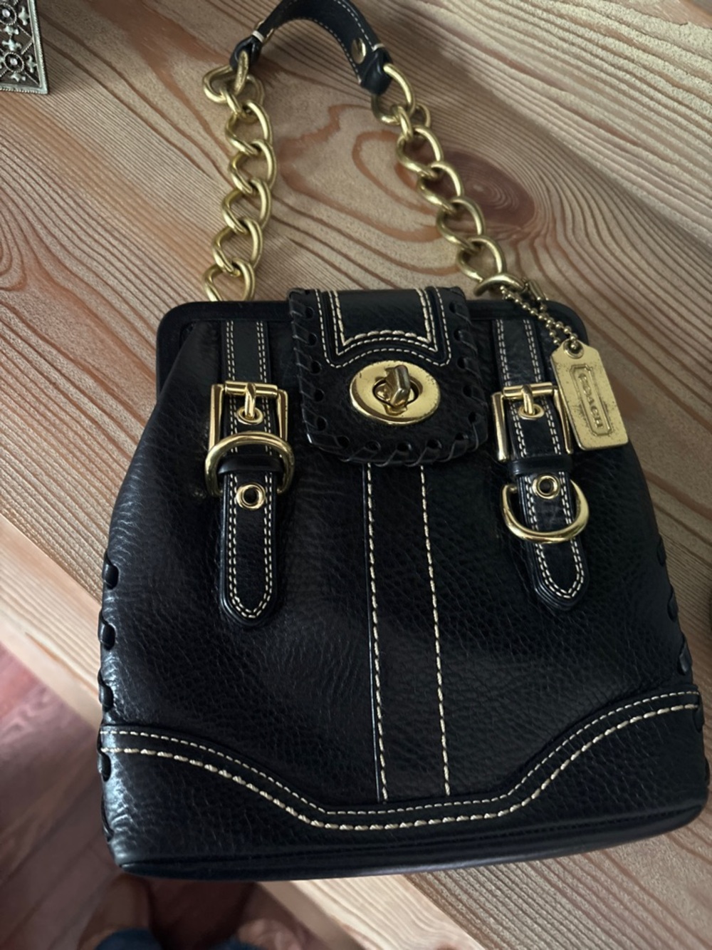 Coach Black Leather Mini Shoulder Bag with Gold Hardware